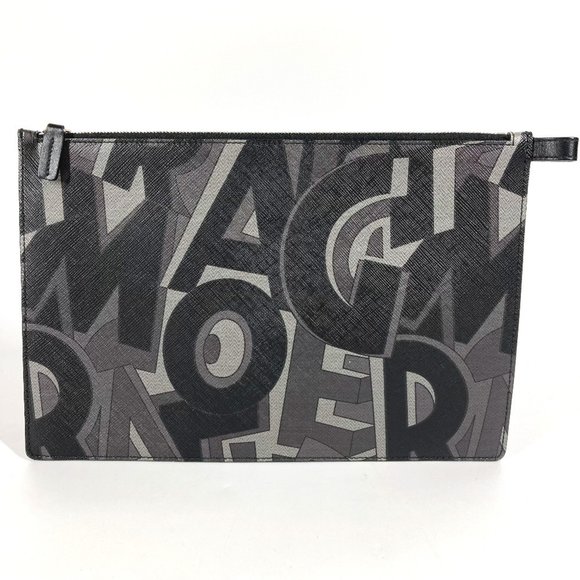 Salvatore Ferragamo all-over logo pouch/clutch bag in black leather for men